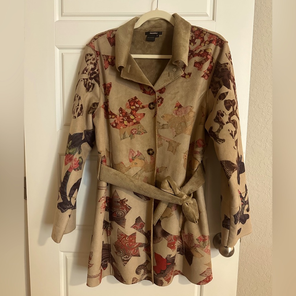 Light weight ultra suede belted jacket / coat